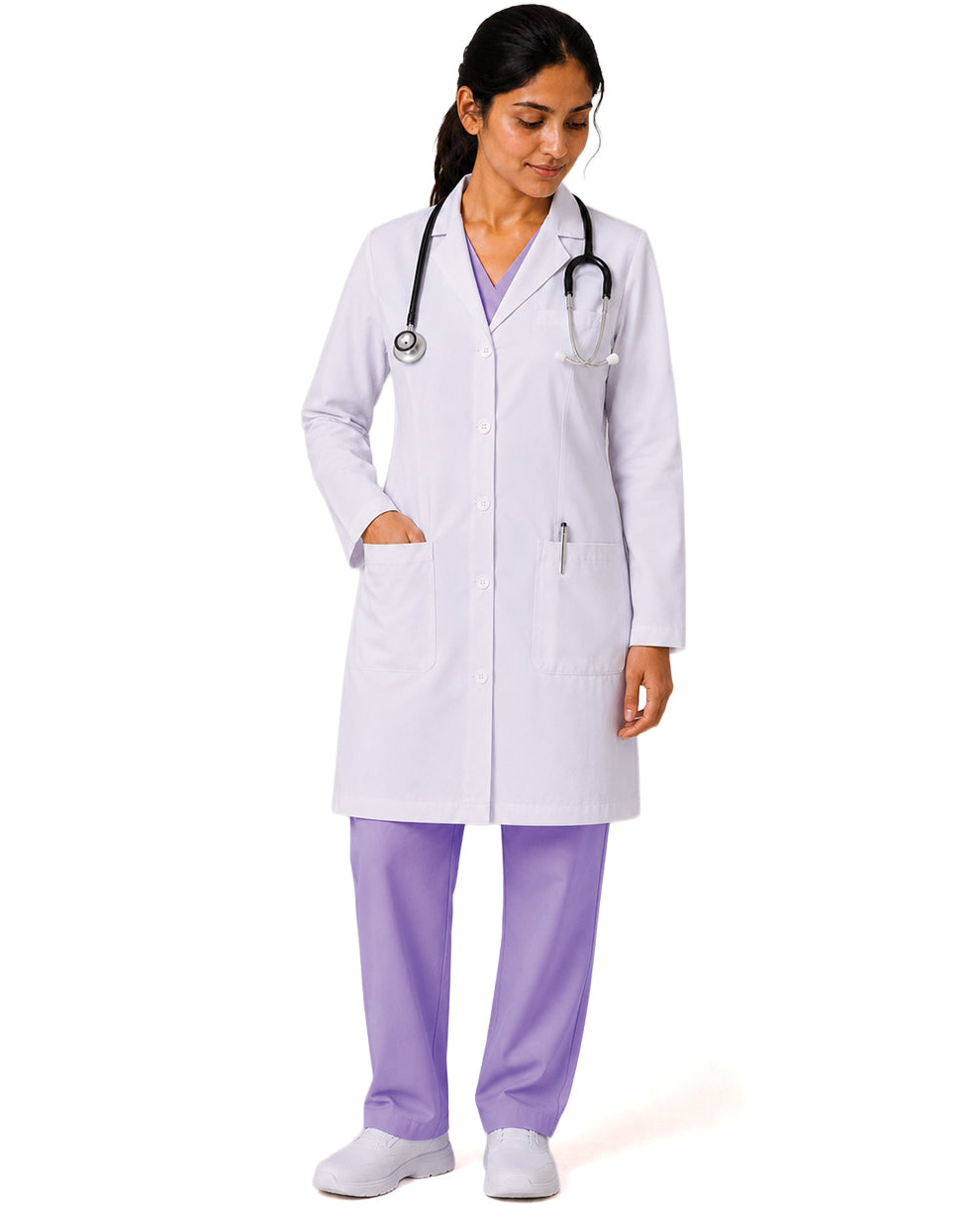 Women FlexGO Lab Coat – Knee Length, Full Sleeve